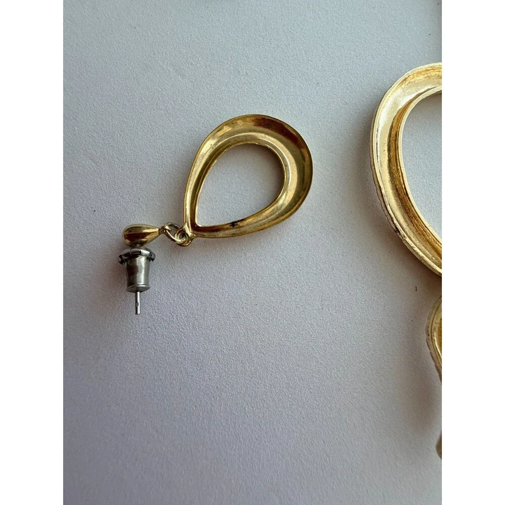 Gold Snake Slave Bracelet, Filigree Crown Ring & Teardrop Earrings Jewelry Set